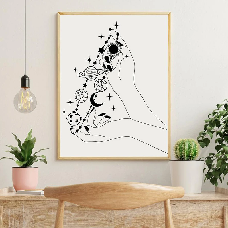 Space Hands Planets Solar System Wall Decal Playroom Galaxy  Sun Moon Stars Space Astronomy Wall Sticker Kids Room Bedroom Vinyl