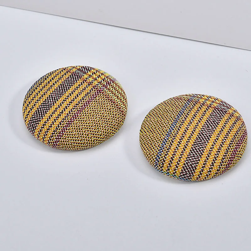 Ретро Современная клетчатая ткань круглые серьги на пуговицах сделай сам