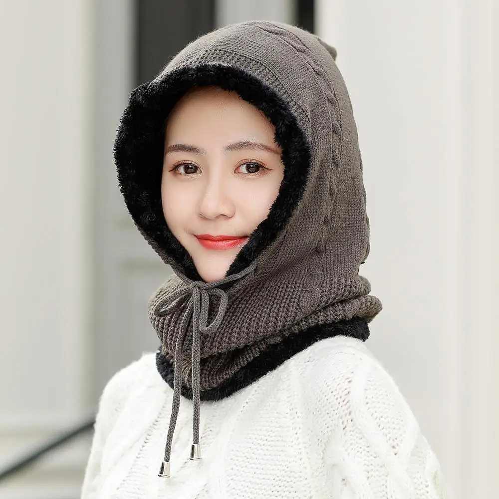 

Woman Skullies Beanies Riding Windproof Mask Ear Protect Balaclava Winter Hats For Women Thick Warm Knitted Cap Female Male