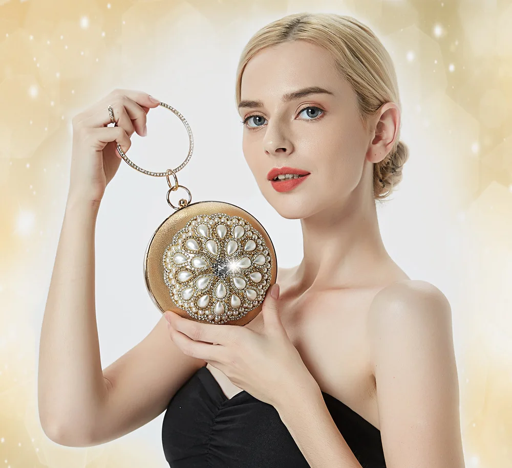 Женская вечерняя сумка с кристаллами металлическая кошелек и бриллиантами