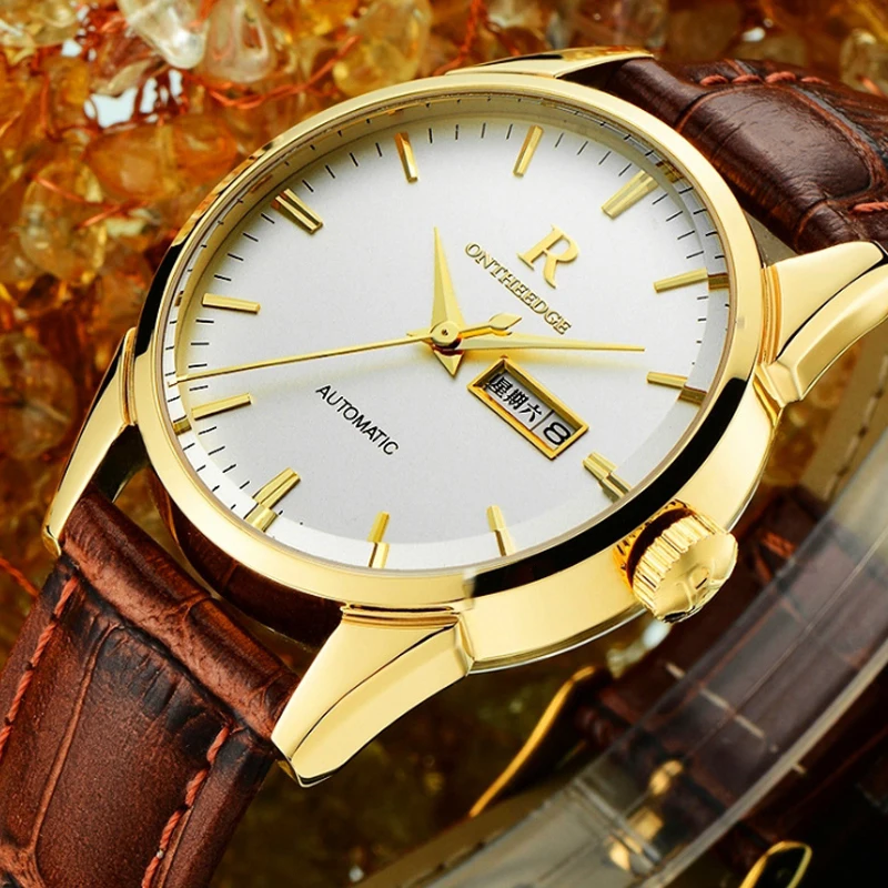 Оригинальные швейцарские водонепроницаемые мужские часы с кожаным ремешком