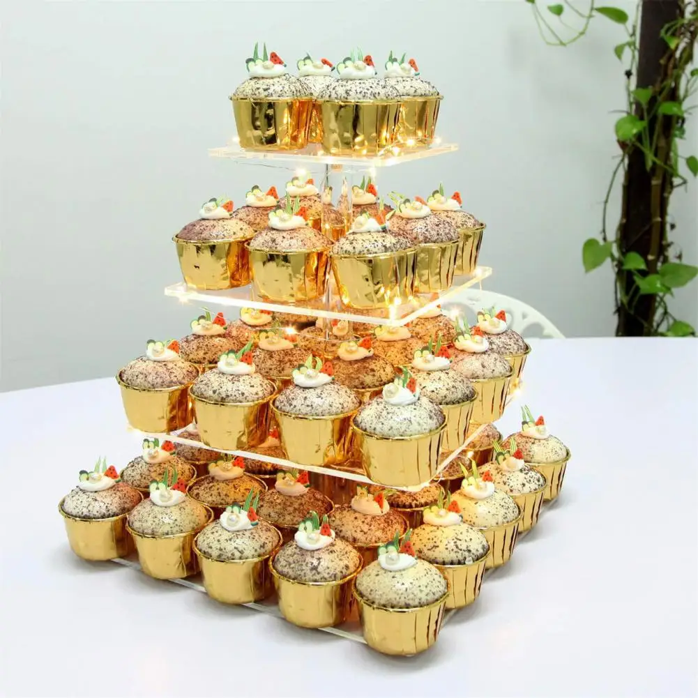 4 Tiers LED Light Cake Stand Acrylic Display Transparent Tray Cupcake Holder Wedding Birthday Rack Decor Tools | Дом и сад