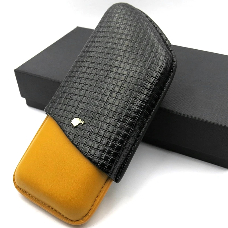 Чехол для сигарет COHIBA черный и желтый кожаный чехол трубка сигары с гигрометром