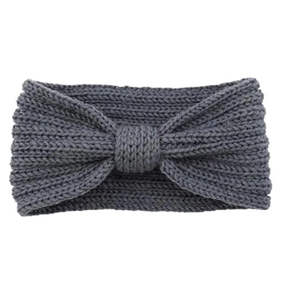 D-Dark gray Зимняя теплая Ушная вязаная головная повязка тюрбан для Леди Женский вязаный бантик широкая эластичная повязка для головы головной убор аксессуары для волос - Цвет: D-Dark gray