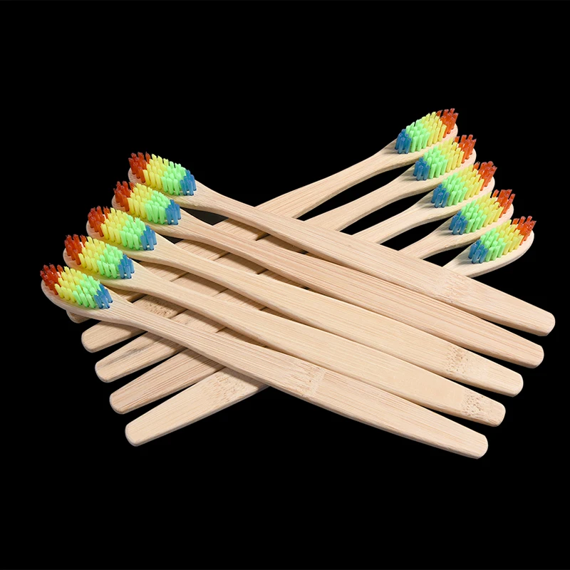 

10PCS Delicate Whitening Rainbow Wood Toothbrush Bamboo Fibre Wooden Handle