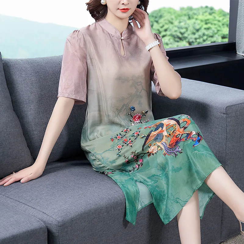 Женское платье с коротким рукавом Повседневное цветочным принтом в Корейском