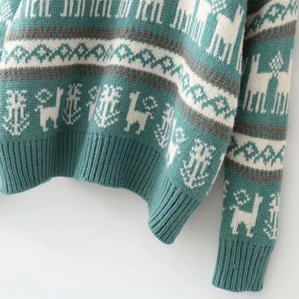 Женский Рождественский свитер вязаный пуловер с круглым вырезом и длинным