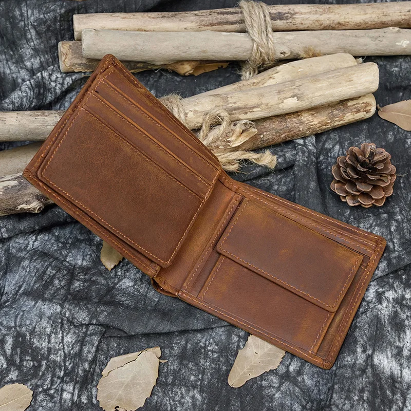 

Luufan Fashion Vintage Leather Wallet Trifold Real Leather Men Short Purse Cowhide Pocket Wallet For Male Business Card Purse