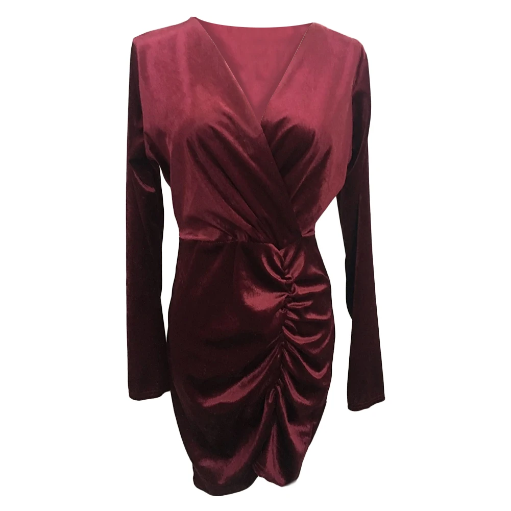 

woman dress Sexy Solid Color Long Sleeve Velvet Ruched Irregular Hem Bodycon dress for women vestido de mujer