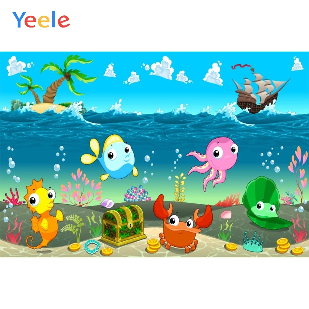 Yeele Sea Fish Ocean Dolphin Shark Boat Cartoon Photography Backdrop Baby Birthday Party Background For Photo Studio | Электроника
