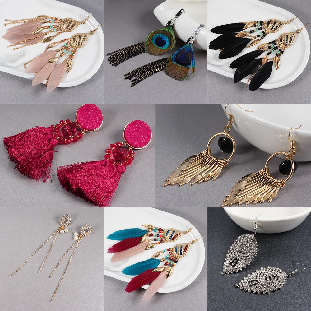 

Long Tassel Earrings Micro-set Zircon Feather Shape Earrings Banquet Engagement Ladies Earrings Give Girlfriend Birthday Gift