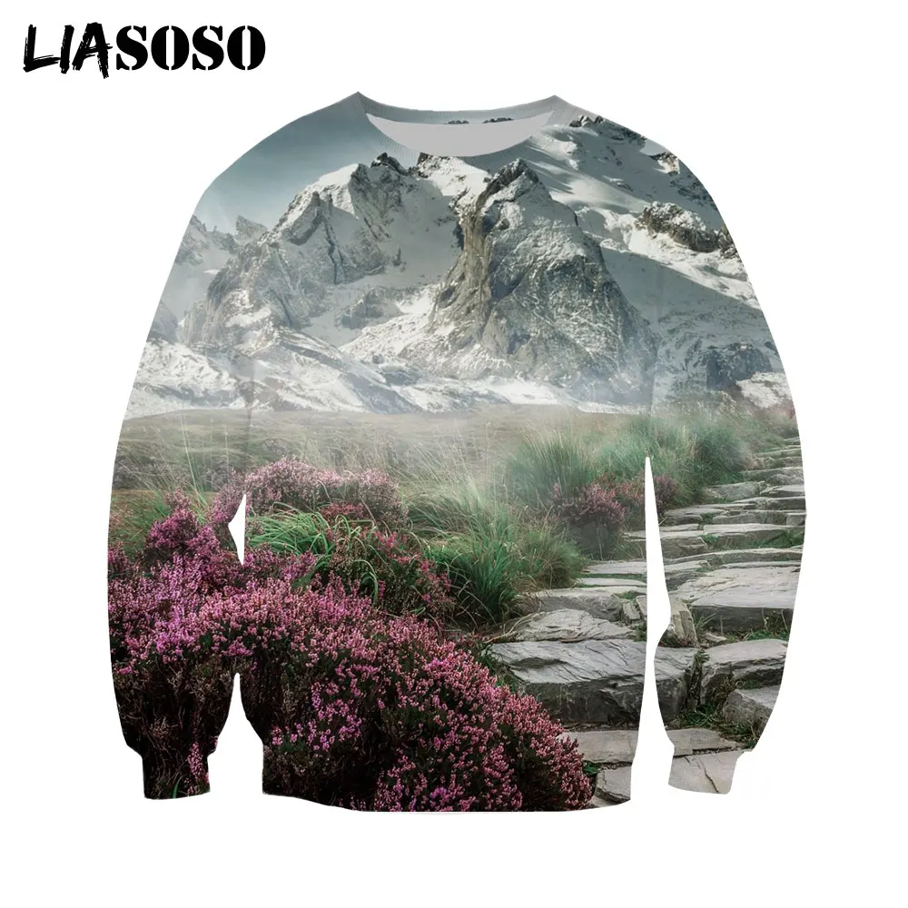 

LIASOSO Beautiful Snow Mountain View Sweatshirt 3D Print Men Women Hoodies Hip Hop Street Clothes Long Sleeve