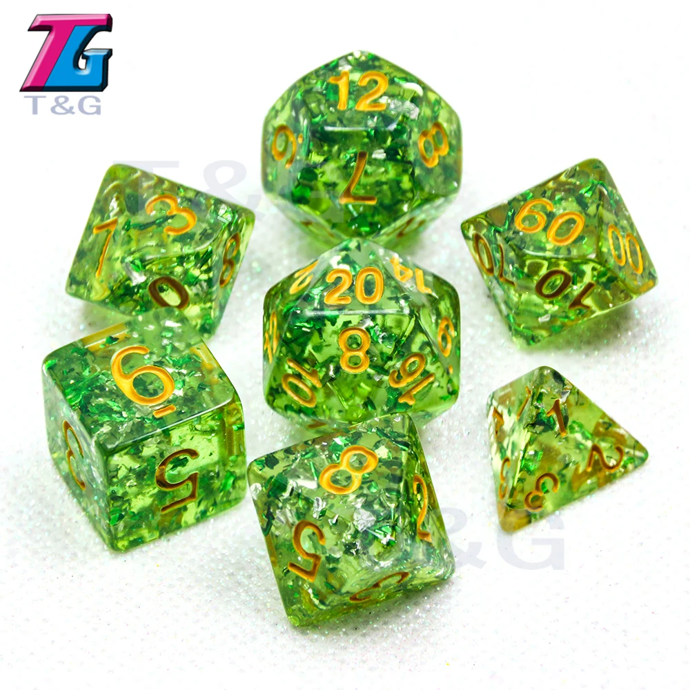 Dnd Rpg TRPG 7 шт./лот Набор цветных блестящих цифровых игральных костей D4 6 8 10 10% 12 20 для
