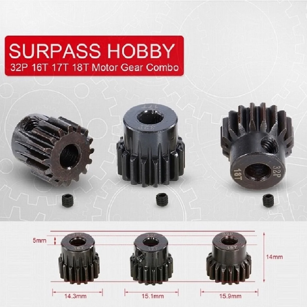 

SURPASS HOBBY 2PCS 32P 5mm 13T 14T 15T 16T 17T 18T 19T 20T 21T Black steel metal Pinion Motor Gear For 1/10 Rc Model Car Motor