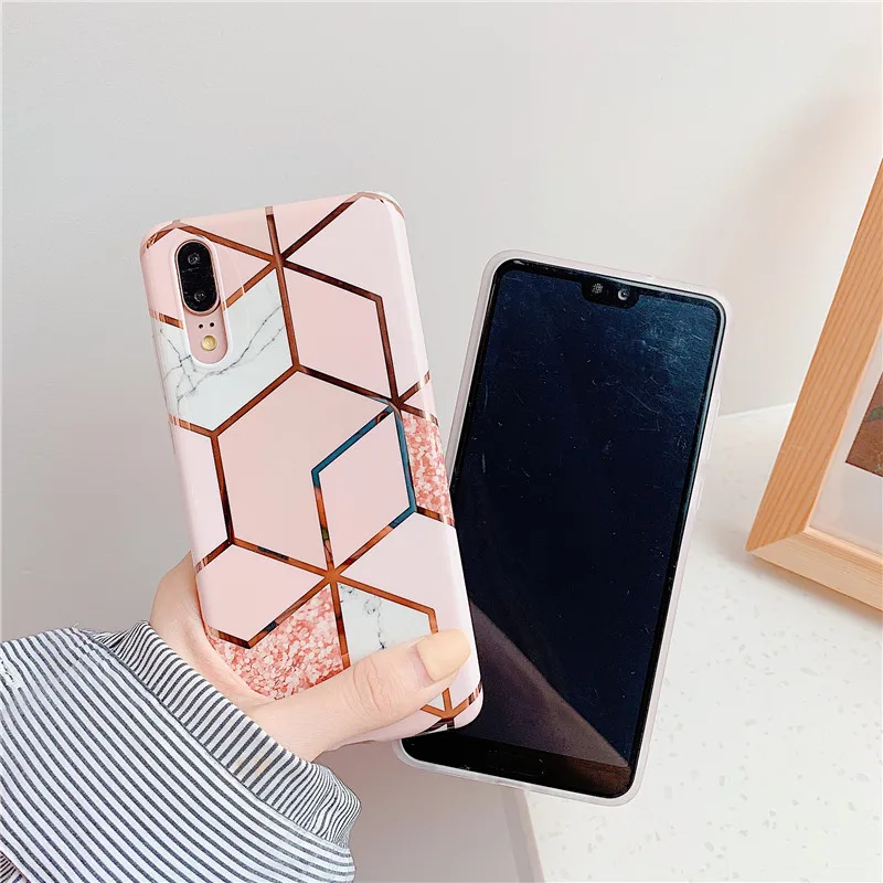 FLYKYLIN Plating Case For Huawei Mate 20 Nova 3e 4e Back Cover on P20 Lite P30 Pro Pink Purple Marble IMD Silicone Phone Coque |