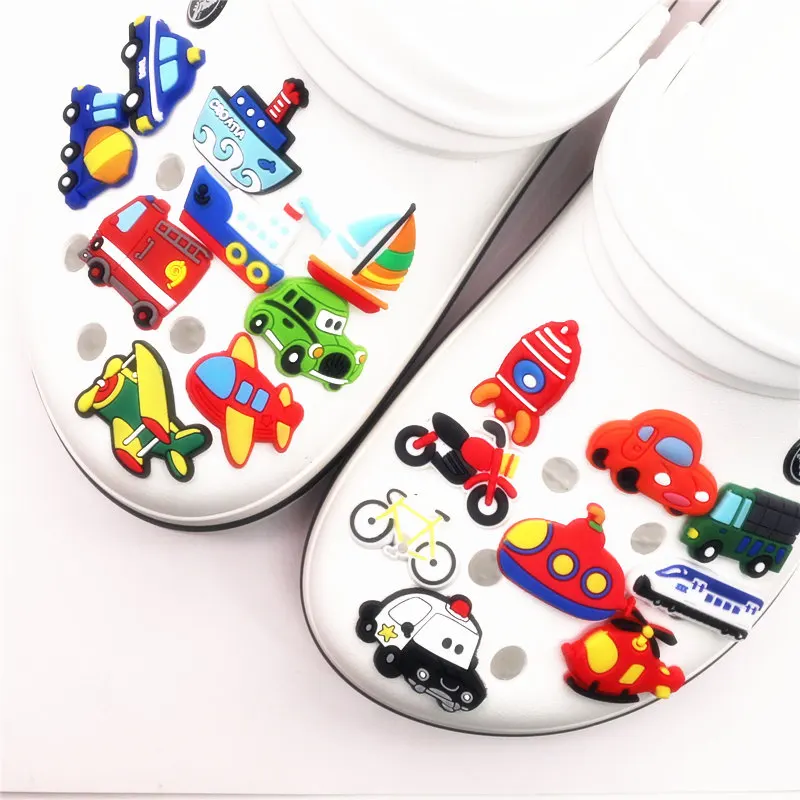 Single Sale 1pcs means of transportation model PVC shoe charms decoration shoe accessories for croc jibz Kids Party X-mas Gift