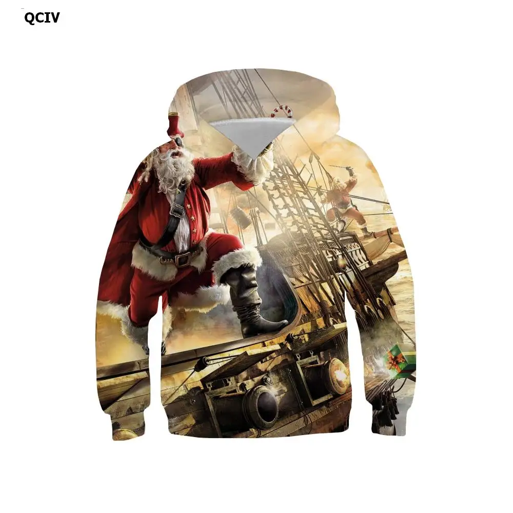 

QCIV Brand Santa Claus Hoodie kids Sail 3d Printed Deer Hoodie Print Christmas Hoody Anime Long Sleeve Streetwear Casual New
