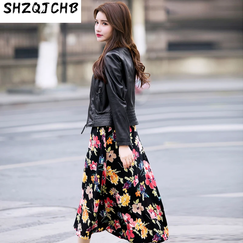 

SHZQ 2021 Весенняя новая кожаная одежда женское короткое тонкое мотоциклетное пальто из овечьей кожи женская одежда