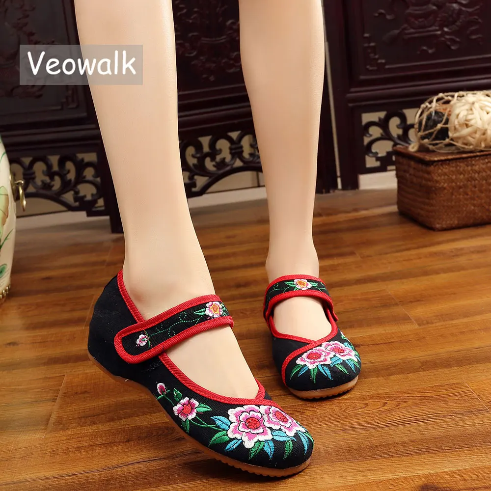 Женские парусиновые балетки ручной работы Veowalk винтажные повседневные туфли на