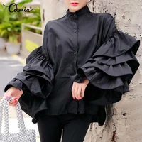 celmia fashion blouses women long sleeve solid tops 2021 flare sleeve shirts casual buttons elegant office work blusas femininas