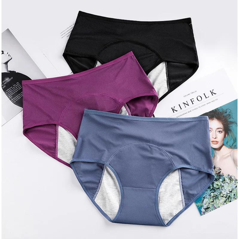 

3pcs Leak Proof Menstrual Panties Physiological Pants Women Underwear Period Comfortable Waterproof Briefs Plus Size L-5XL
