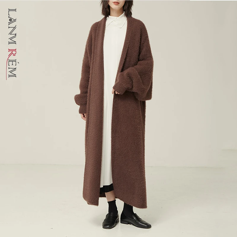 Длинный кардиган LANMREM свитер пальто женская искусственная норковая кашемировая
