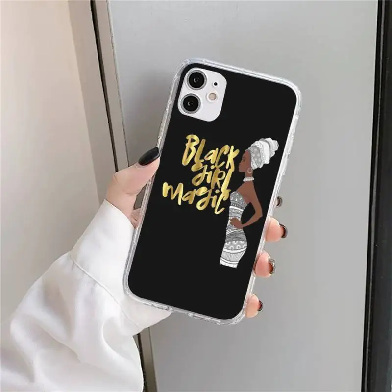 

Afro Black Girl Magic Queen Melanin Poppin Phone Case Transparent for iPhone 11 12 mini pro XS MAX 8 7 6 6S Plus X 5S SE 2020 XR