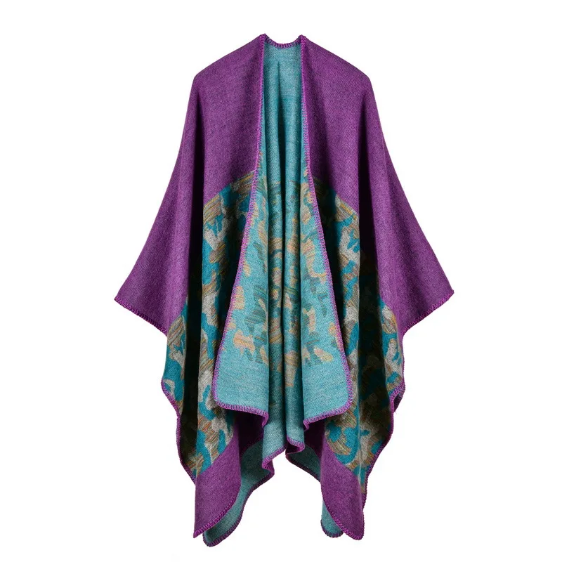 

Camouflage Women's Fashion Poncho Shawl Cape Wraps imitation Cashmere split fork length thick Coat