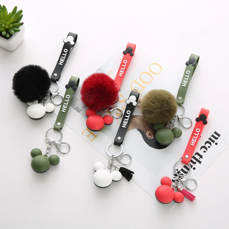 Брелок для ключей женский с помпоном из меха кролика|Брелоки| |