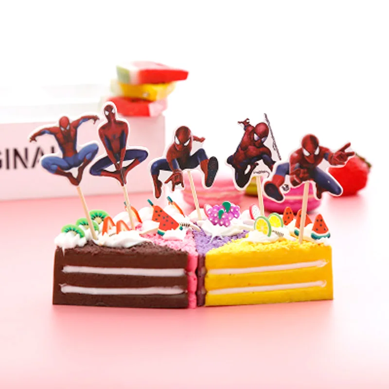 

24pcs/lot Happy Birthday Events Party Baby Boys Kids Favors Cake Card Wtih Sticks Spiderman Theme Decoration Cupcake Toppers