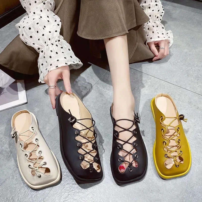 Women's Flat-bottomed Roman Slippers, Summer Fashion, Cross Straps, Hollow Loafers, Baotou Slippers, Sandals and Slippers