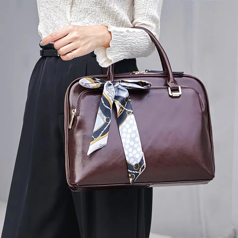 

Fashion Genuine Leather Shoulder Laptop Bag 15.6 inch Women Briefcases 13.3 14 Bag For Designer Computer Handbag Lady Travel Bag