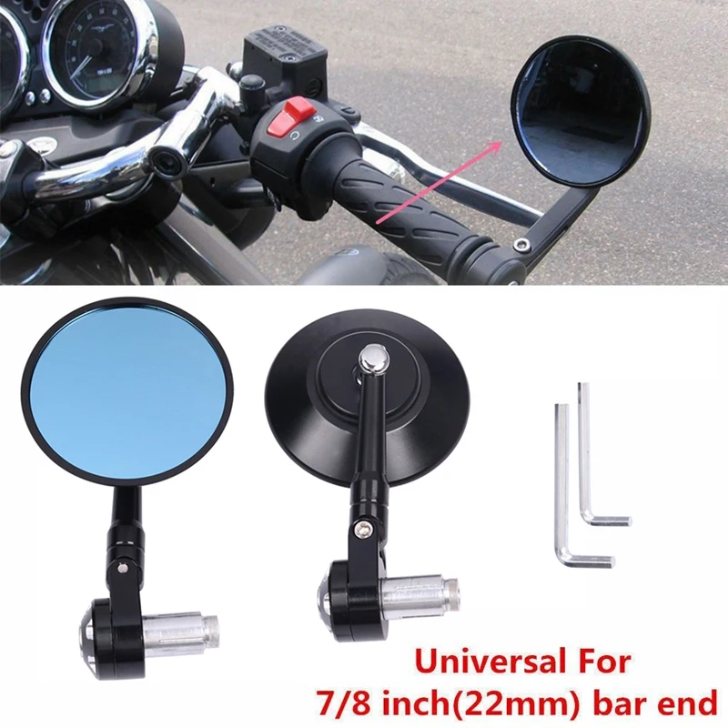 

Motorcycle Universal CNC Aluminum Rear View Mirror 3inch 22mm Handle Bar End 7/8inch Mirrors for Kawasaki Yamaha Honda