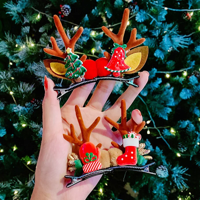 

Christmas Hair Accessories Duckbill Clip Headwear Antler Hairpin Children's Elk Santa Hair Clips for Women Hairpin