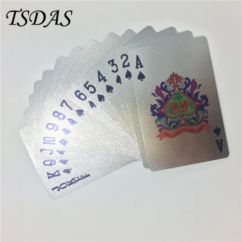 Мозаичные серебряные покерные карты с 52 игральными картами и 2 серебряным