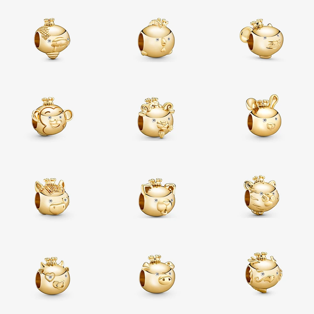

2020 Chinese New Year Valentine's Day 925 Sterling Silver Golden Animal Beads Women Jewelry Gifts DIY Bracelet Unique Retro