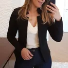 Женский черный костюм, офисный пиджак, индивидуальная модная длинная свободная куртка оверсайз, Официальный Повседневный осенний пиджак с открытой передней частью