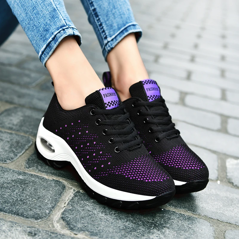 Fashion Ladies Sneakers New Breathable Mesh Fitness Outdoor Running Shoes Damping Air Cushion Non-slip Casual Women's Flat Shoes