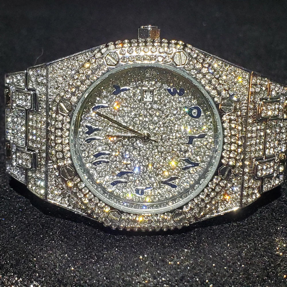 

Hip Hop MISSFOX Blue Arabic Numbers Mens Watches Luxury AAA Quartz Wristwatch Bling Iced Out AP Royal Oak Watch for Men Jewelry