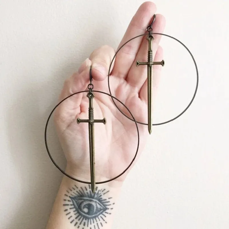Бронзовое кольцо Goth Excalibur Классическая Подвеска для ушей большой меч в стиле панк