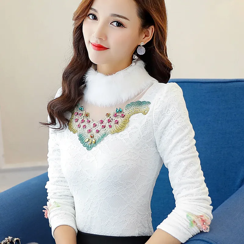 2020 зимняя женская теплая рубашка с вышивкой и бриллиантами Женская бархатная