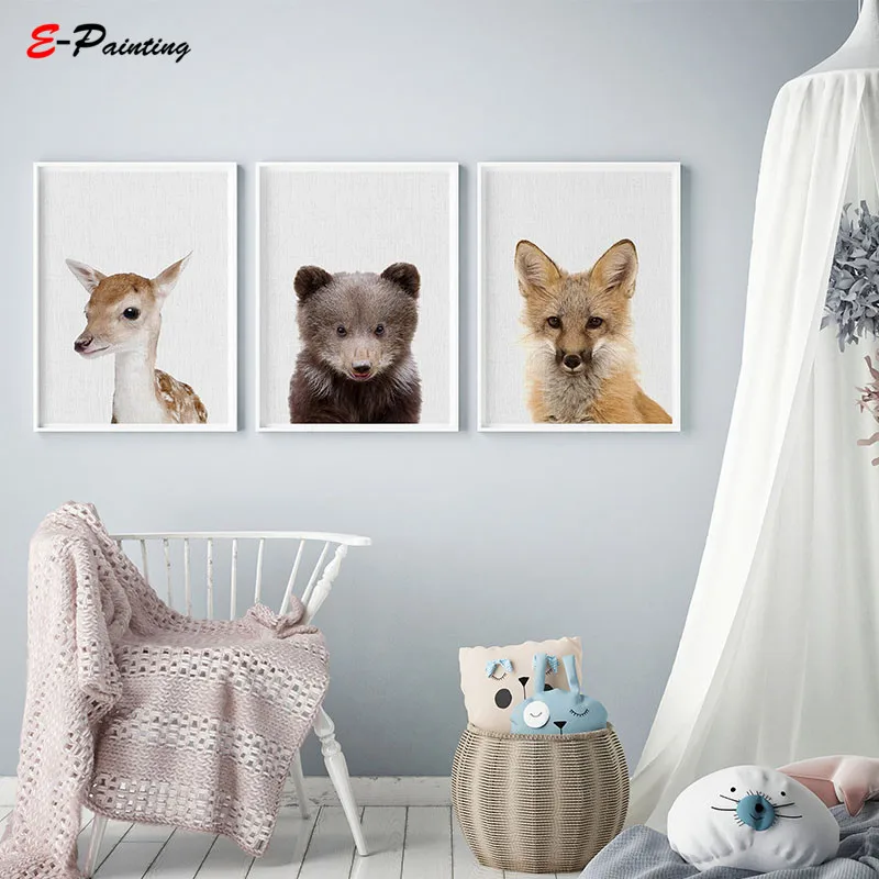 Современные холщовые стены Искусство олень животное фотография питомник Декор