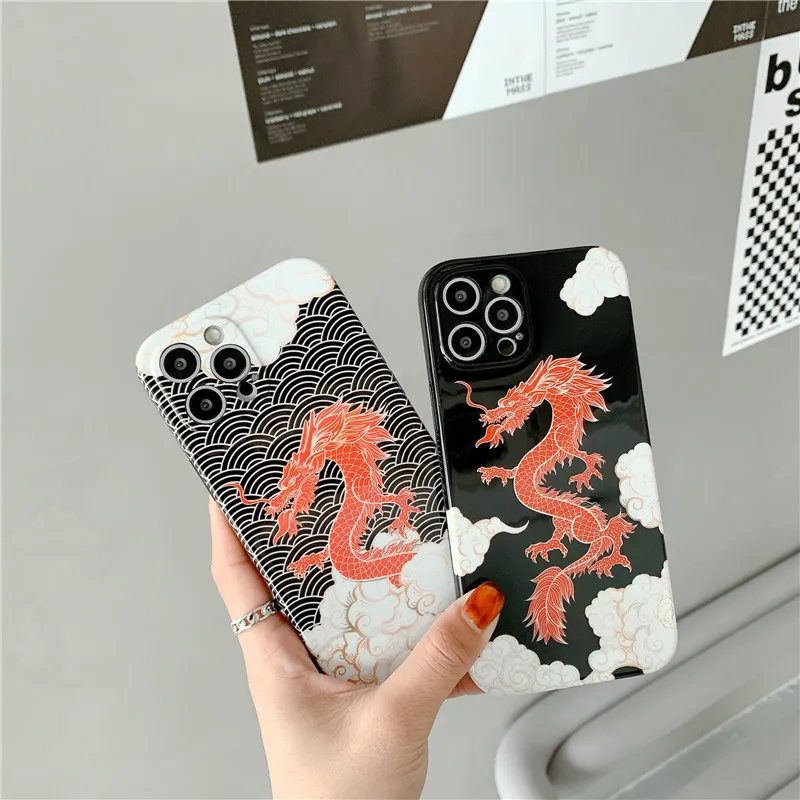 

Vintage Dragon Silicon Case For iPhone 12 12pro 11 11Pro XS Max X XR 7 8 Plus 7Plus SE 2020 12mini 13 Pro Case Back Cover Coque