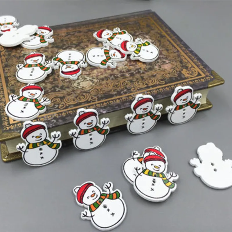 DIY 100 шт Рождественская шапка Снеговик деревянная пуговица для шитья