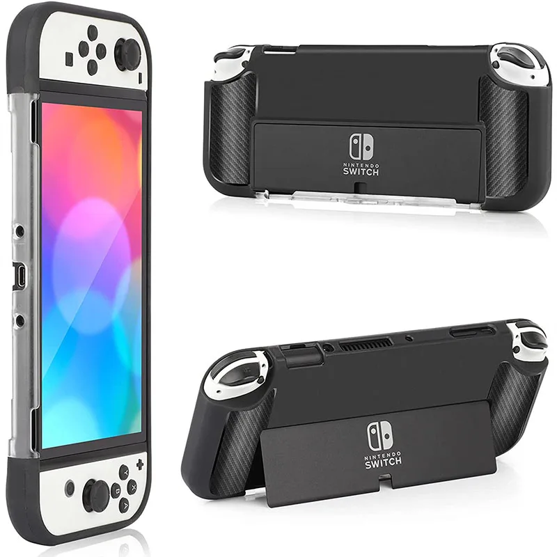 

Защитный чехол для Nintendo Switch OLED Model 2021 TPU Grip и PC, защитный чехол черного цвета с амортизацией