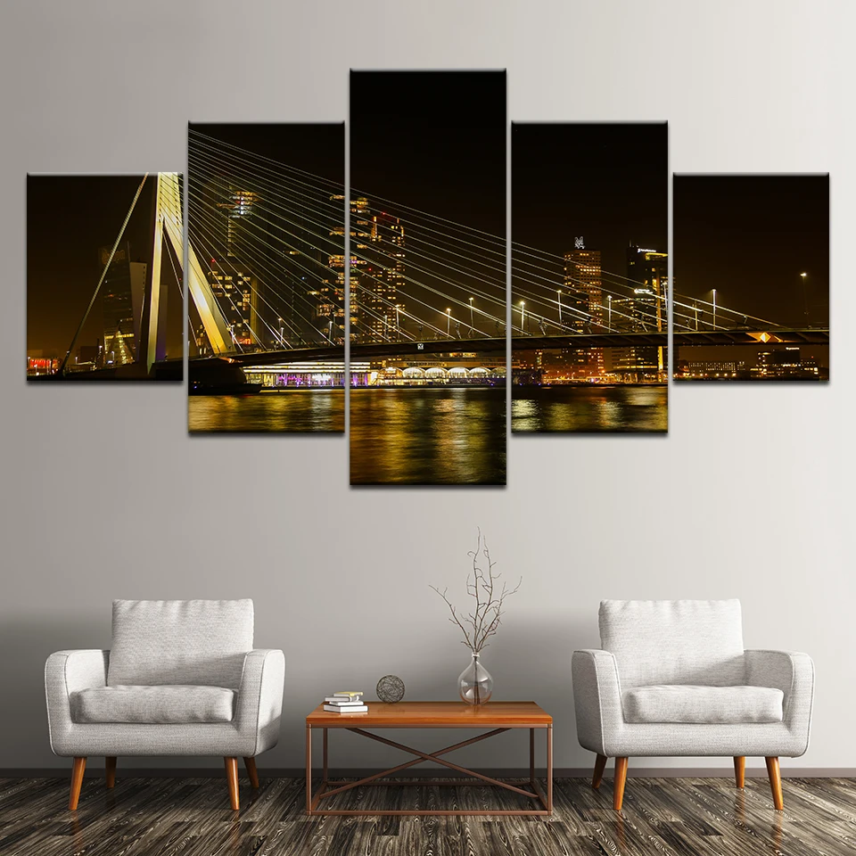 Холст для живописи и изображением ночного города мост 5 шт. настенная живопись