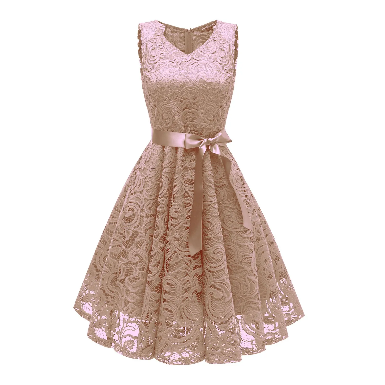 

Women Floral Lace V-Neck Sleeveless Vintage Princess Dress A-line Elegant Party Dress Evening Party Dresses Vestidos Robe Femme