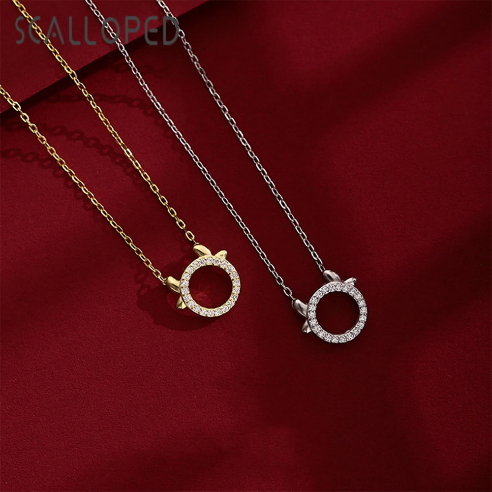 

SCALLOPED Luxurious Cute Cartoon Cattle Pendant Necklace Fashion Bright Crystal Clavicle Chain Design Women Charms Jewelry