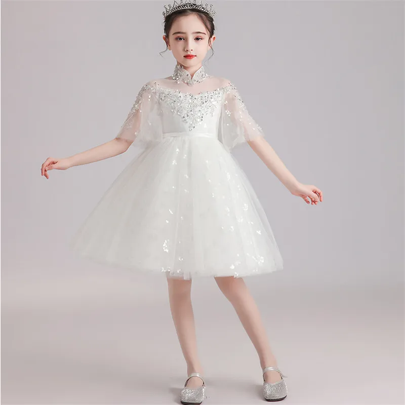 

2020 Summer Spring Elegant New Children Girls White Color Birthday Wedding Party Princess Prom Dress Kids Toddler Holiday Dress