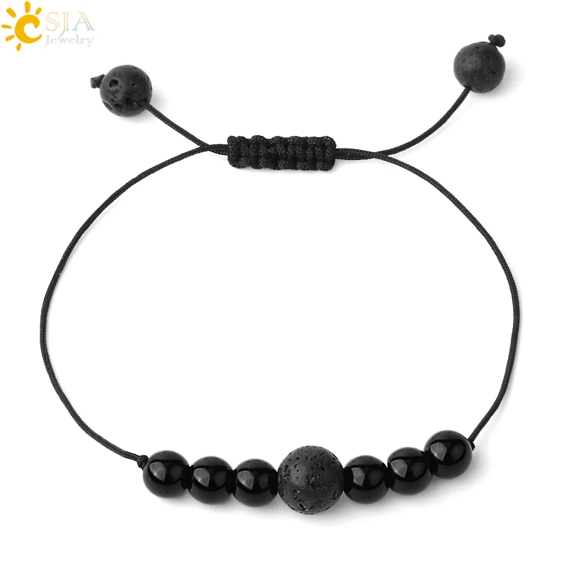 Браслеты CSJA из натурального оникса с оплеткой регулируемые браслеты черных и